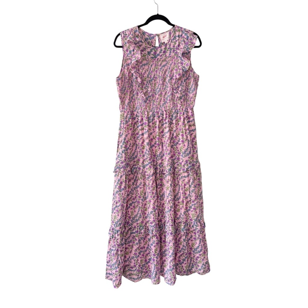 Banjanan Iris Floral Smocked Boho Midi Dress L